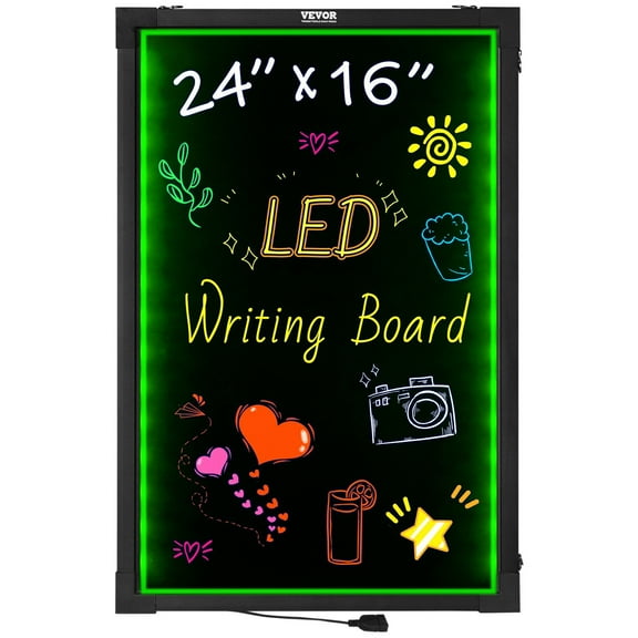 LED Neon Message Board 24x16 Inches Erasable Lighted Chalkboard with 8 Fluorescent Markers Remote UL Tested