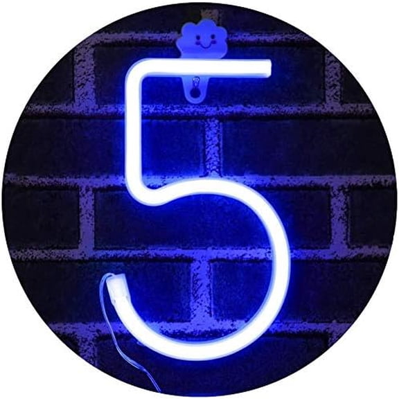 LED Neon Number Lights, Neon Night Light Wall Decorative Night Light for Kids Bedroom Battery USB Operated Blue