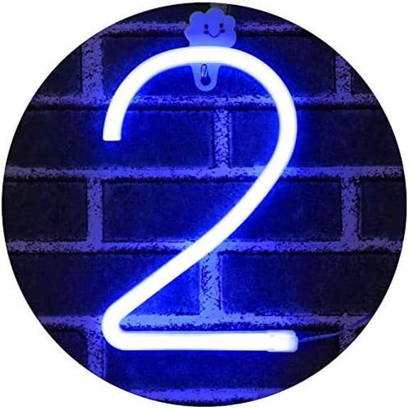 LED Neon Number Lights, Neon Night Light Wall Decorative Night Light for Kids Bedroom Battery USB Operated Blue
