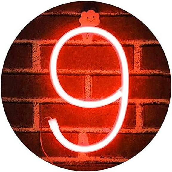 LED Neon Number Lights, Neon Night Light Wall Decorative Night Light for Kids Bedroom Battery USB Operated Red