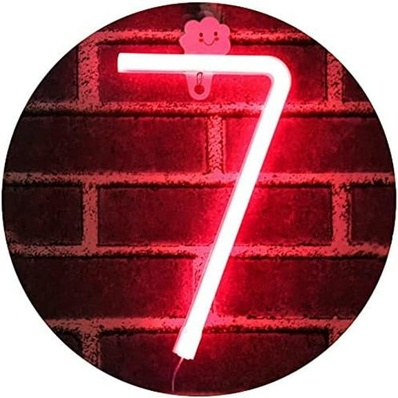 LED Neon Number Lights, Neon Night Light Wall Decorative Night Light for Kids Bedroom Battery USB Operated Red