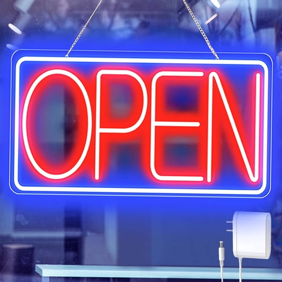 LED Neon Open Sign for Business Window, Ultra Bright 16.5x9 Inch with On/Off Switch, Blue/Red