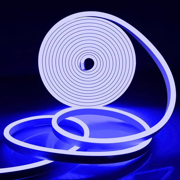 LED Neon Rope Light, Blue 12V Silicone Neon Rope Light, 16.4Ft/5M Waterproof Flexible DIY Cuttable LED Strip Lights for Bedroom Party Festival Indoor Outdoor Decoration (Power Adapter not Included)