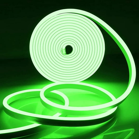 LED Neon Rope Light, Green 12V Silicone Neon Rope Light, 16.4Ft/5M Waterproof Flexible DIY Cuttable LED Strip Lights for Bedroom Party Festival Indoor Outdoor Decoration (Power Adapter not Included)