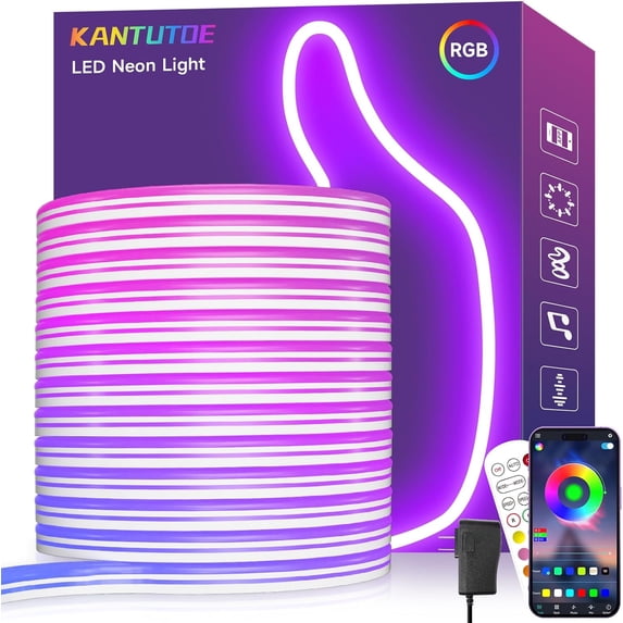 LED Neon Rope Lights, 32.8ft RGB LED Light Strip, 24V Music Sync App ...