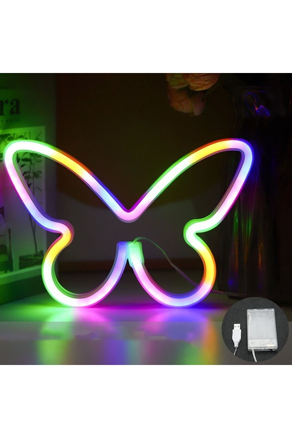 LED Neon Sign Night Light - USB or 3-AA Battery Powered Wall Decor for Girls Bedroom, Dorm, Bar - 8 Pack Multi-Color Romantic Lights with 6 Styles (Blue, Warm White, Multicolor)