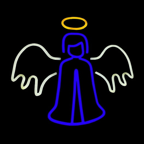 LED Neon Strip Light Angel Christmas Decoration - Lighted Sign - Cool White, Blue, and Yellow - 14 Inch