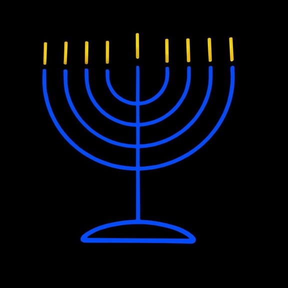 LED Neon Strip Light Menorah Hanukkah Decoration - Lighted Sign - Blue and Yellow - 24 Inch