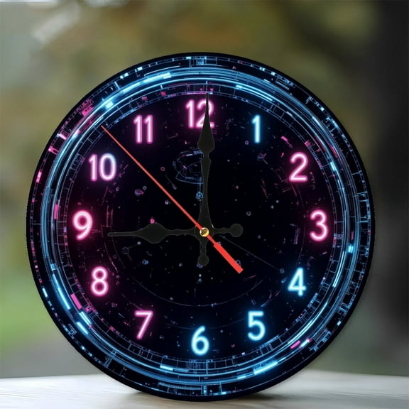 LED Neon Wall Clock for Home Decor And Timekeeping 10-Inch Silent Wooden Wall Clock, Battery Operated (AA Batteries Not Included), Artistic Home Decor