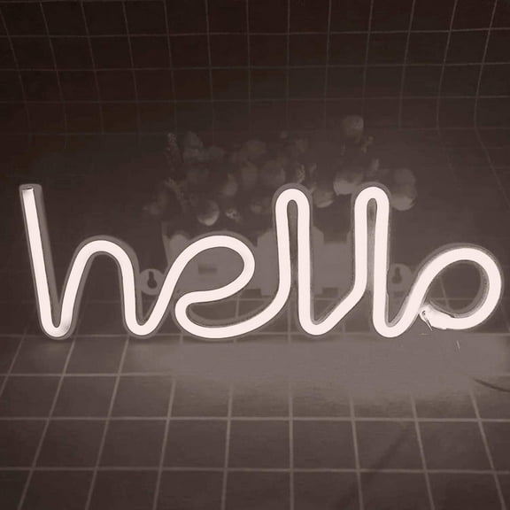 LED Neon Wall Signs, Hello Neon Word Light,Art Decorative Lights Wall Decor, for Night Light Bright Lamp Words for Baby Room Home, Hotel, Indoor Wedding Party Supplies