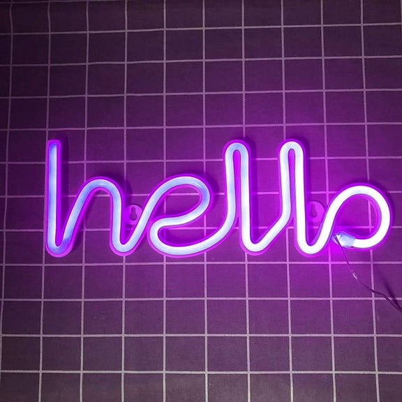 LED Neon Wall Signs, Hello Neon Word Light,Art Decorative Lights Wall Decor, for Night Light Bright Lamp Words for Baby Room Home, Hotel, Indoor Wedding Party Supplies