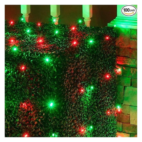 LED Net Lights Red & Green - Christmas Decorations 4x6 ft, 100 Count, 5mm, Green Wire