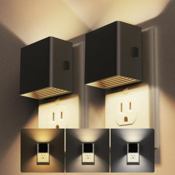 A LED Night Light 2 Pack - Adjustable Brightness Plug-in Night Lights with Dusk to Dawn Sensor for Bedroom, Bathroom, Hallway - Amber Glow for Adults