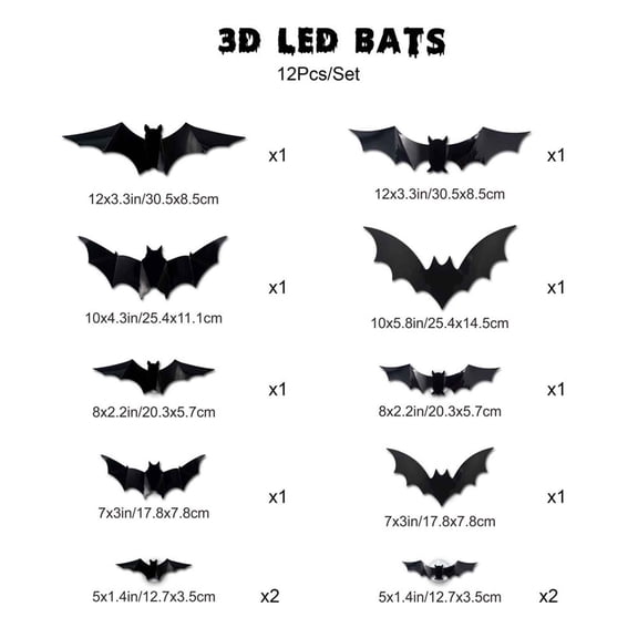 LED Night Light Bats Wall Stickers,3D Flash Effect for Party or Window Display,Self-Adhesive PVC with Battery Operated Light,Spooky Scene for Themed Decoration