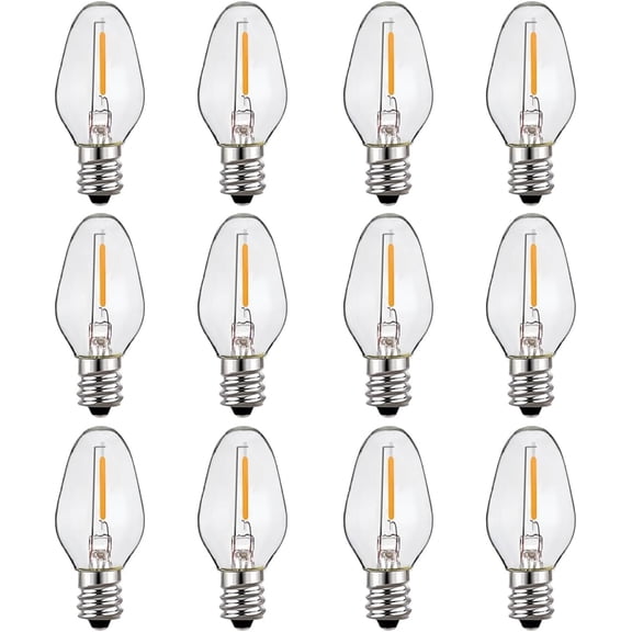 LED Night Light Bulbs,C7 0.4 Watt Decorative Light Bulbs for Window Candles/String Lights/Night Lights,Waterproof, Warm White,12 Pack (Equivalent to 4 Watt Incandescent Bulb)