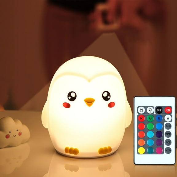 LED Night Light Cute Cartoon Penguin Silicone Touch Sensor Lamp For Kid with Remote Mini Cute Tabletop Lamp Creative Bedroom Decor Lamp