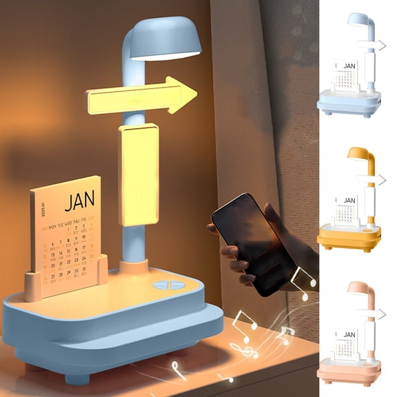 LED Night Light Desk Lamp Bluetooth Speaker • Adjustable Brightness 5%-100% • Modern Flip Calendar • Soft Natural Light for Home Office Dorm • Wireless Music