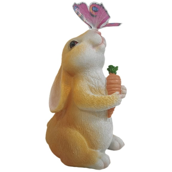 LED Night Light Figurines for Outdoors Bunny Solar Garden Decor Rabbit Lantern Resin