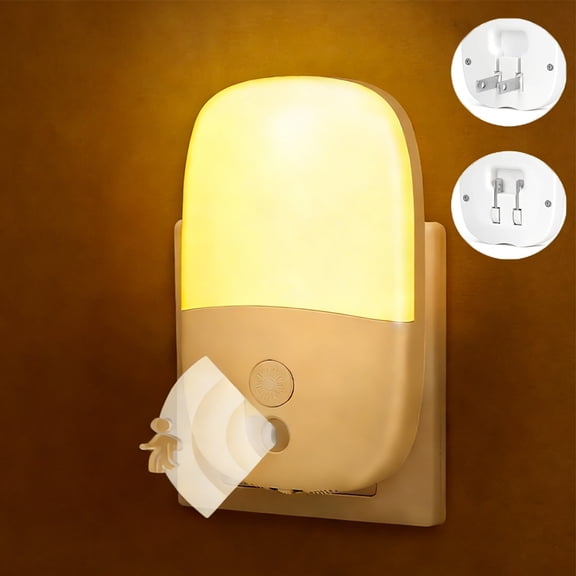 Wiher LED Sensor Night light, Dimmable Wall-mounted Night Light with Foldable Plug 3000K Warm White Light, 3 Lighting Modes for Bedrooms, Corridors, Bathrooms and Kitchens