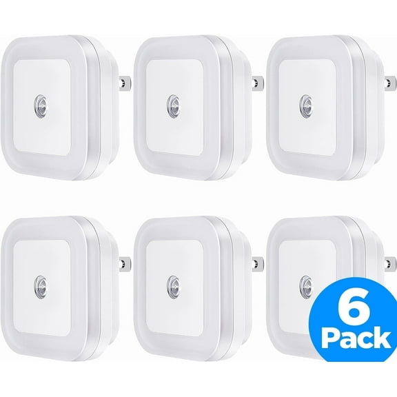 6-Pack LED Night Light Lamp with Smart Sensing, Auto Dusk to Dawn Sensor, Daylight White, 0.5W Plug-in Wall Nightlight