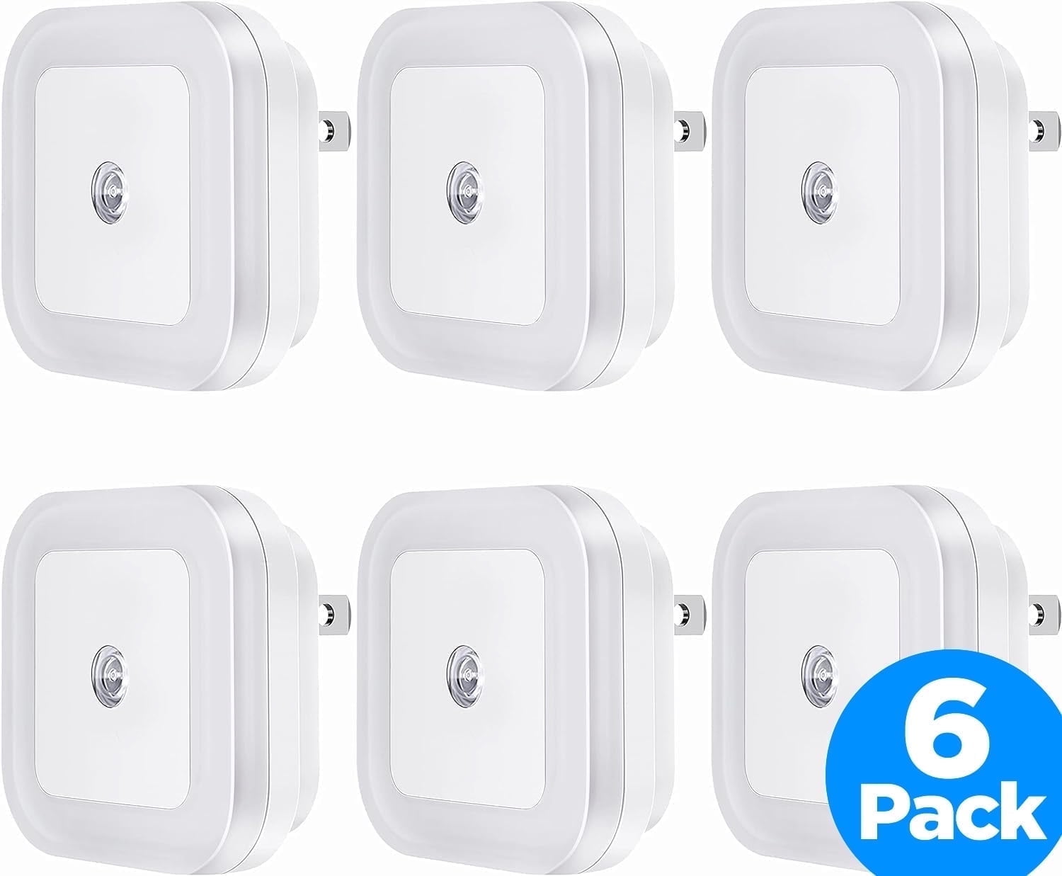 LED Night Light Lamp with Smart Sensor Dusk to Dawn Sensor, Daylight White, 0.5W Plug-in Wall Nightlight, 6-Pack
