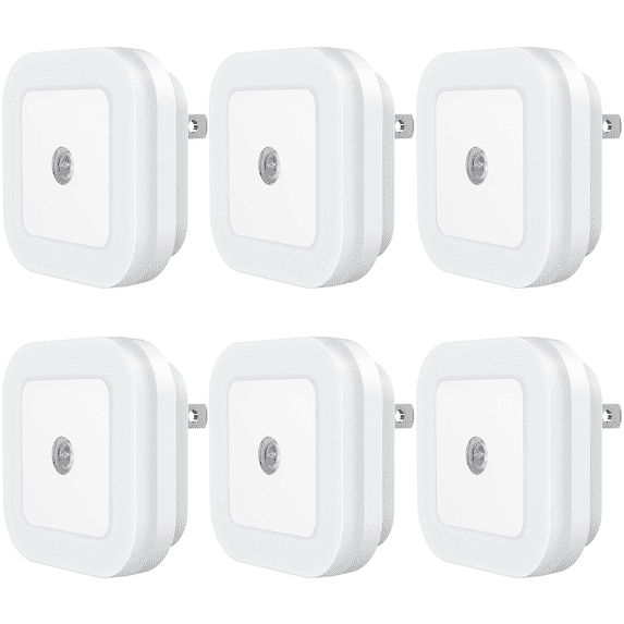 6-Pack LED Night Light Lamp with Smart Sensing, Auto Dusk to Dawn Sensor, Daylight White, 0.5W Plug-in Wall Nightlight