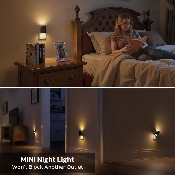 LED Night Light, Night Lights Plug into Wall, Light Sensor, 2 Level Brightness, Soft White 3000K, Mini Rotating Nightlight Plug in Wall for Adult Hallway Bedroom Bathroom Stairway, 2 Pack