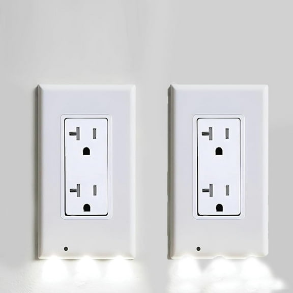 LED Night Light Outlet Wall Plate, 2 Pack, Easy to Install, Rectangular Hole, White