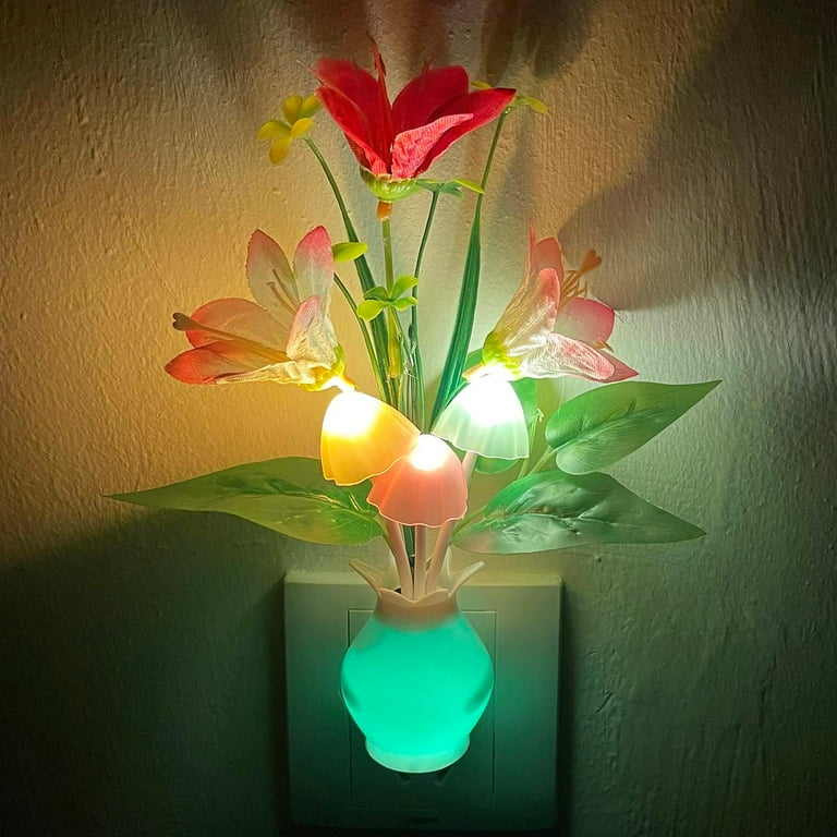 LED Night Light Plug in with 7 Color Change Wall Flower Lamps Plug in Night Light LED Wall Lamp Little Night Lights for Bathroom Bedroom Corridor