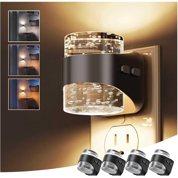 LED Night Light Plug-In with 3 Color Temperature Settings and Dusk to Dawn Sensor, Black Bubble Style, 4 Pack Bestseling