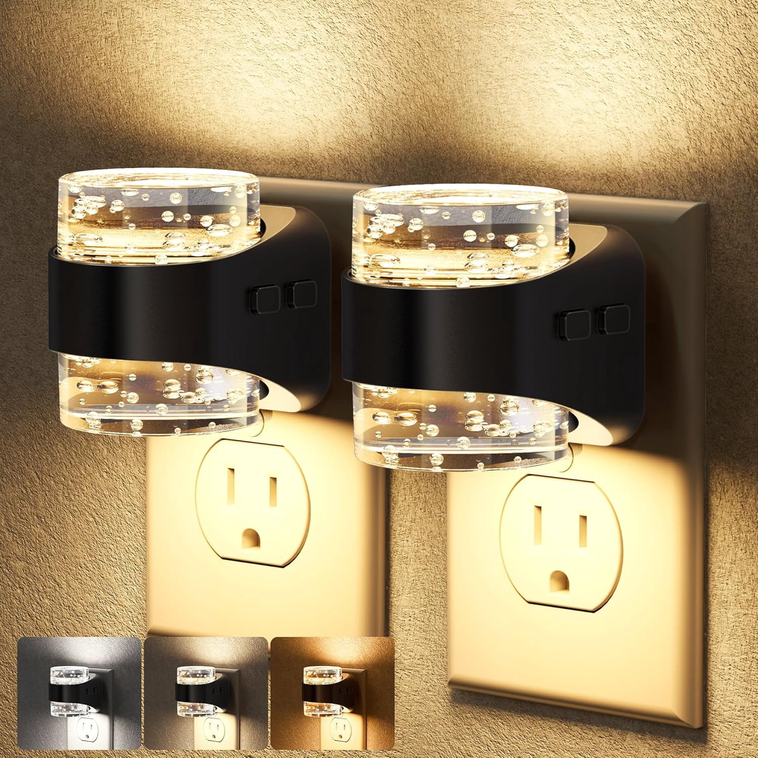 LED Night Light Plug into Wall[2 Pack] Dimmable Night Light with Bubble Design 3000K/4000K/5000K & 3 Brightness Levels for Baby Nursery, Hallway, Bathroom, Kids Room, 3CCT