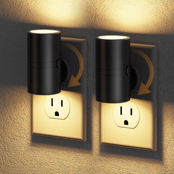 LED Night Light Plug in, Rotating Night Lights Plug into Wall [2 Pack], Dusk to Dawn Sensor, 2 Level Brightness Adjustable Nightlight, Warm White 3000K, for Bathroom Bedroom Hallway Stairs