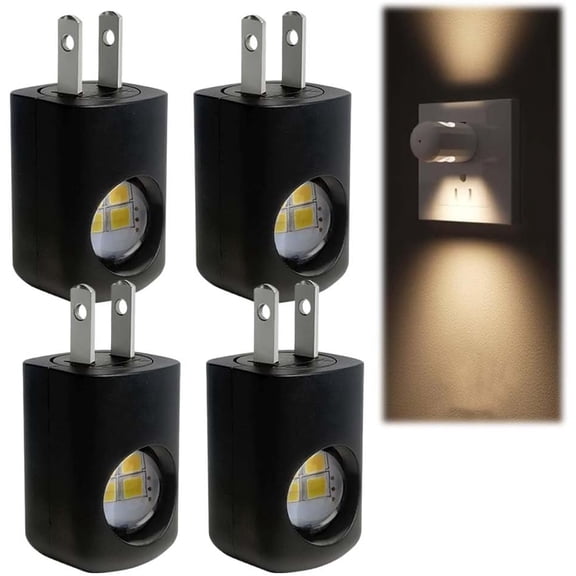 LED Night Light Plug-in Wall Outlet Light, LED Wall Socket Night Light, Plug in Automatic Soft Warm White Illumination, Energy Efficient Compact Outlet Night Lamp for Bedroom(Black)
