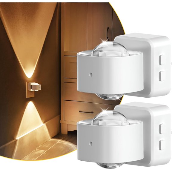 LED Night Light Projector, Night Lights Plug into Wall, Dusk to Dawn Sensor, 180°Rotating Nightlight for Kids, 0-150LM Dimmable Soft White Ambient Lighting for Bathroom, Decor, Gifts, 2 Pack