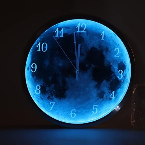 LED Night Light Wall Clock Hanging Silent Clock Silver Round Clock Battery Operated Earth Decorative Cool Wall Clock for Child Room Bedroom Living Room$$Home Decor, Kitchen, & Other