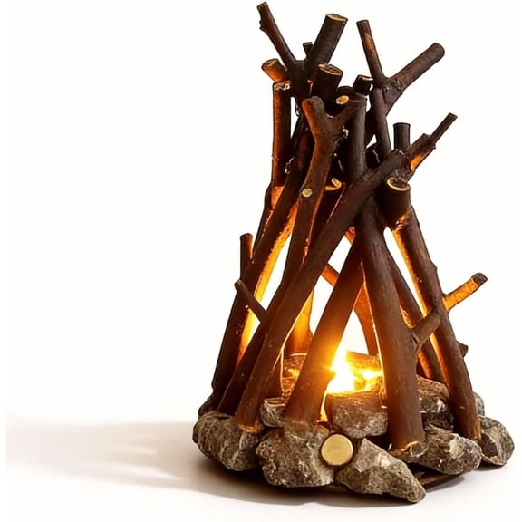 LED Night Light Wooden Campfire, Campfire Night Light for Bedroom, Indoor Camping Decor, Desk Table Lamp Soothing Mood Light Gift