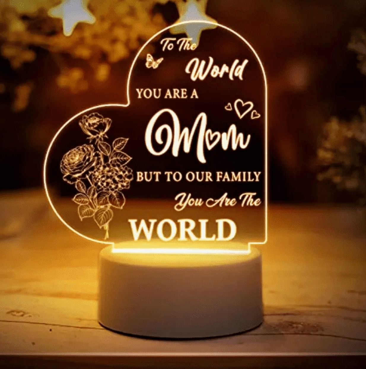LED Night Light for Mom,  "Mum You Are the World" Night Light Lamp