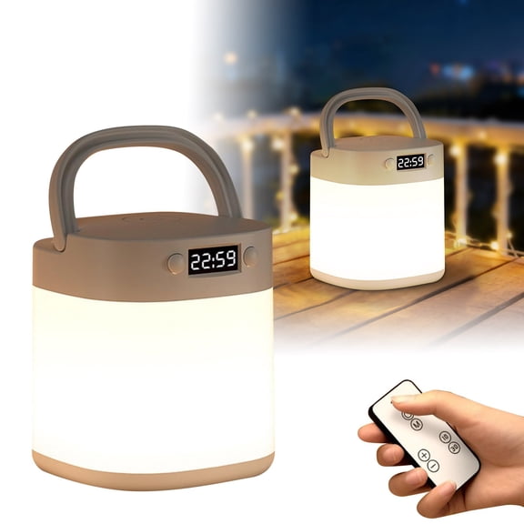LED Night Light with Clock & Remote Control – 2400mAh Dimmable Bedside Table Lamp 4.1in Modern ABS Ambient Light for Bedroom, Nursery & Living Room