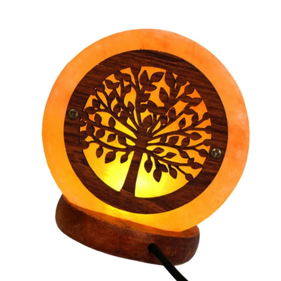 LED Night Light with Wood Base Crystal Salt Rock Lamp LED Atmospheres Lamp Table Light Home Bedroom Decoration