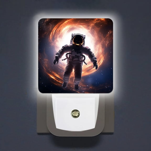 LED Night Lights Lamp with Dusk to Dawn Sensor, Astronaut Floating In Space Surrounded By Swirling Galaxies Night Light Plug Into Wall for Kids Room, Bedroom, Bathroom, Kitchen, Hallway