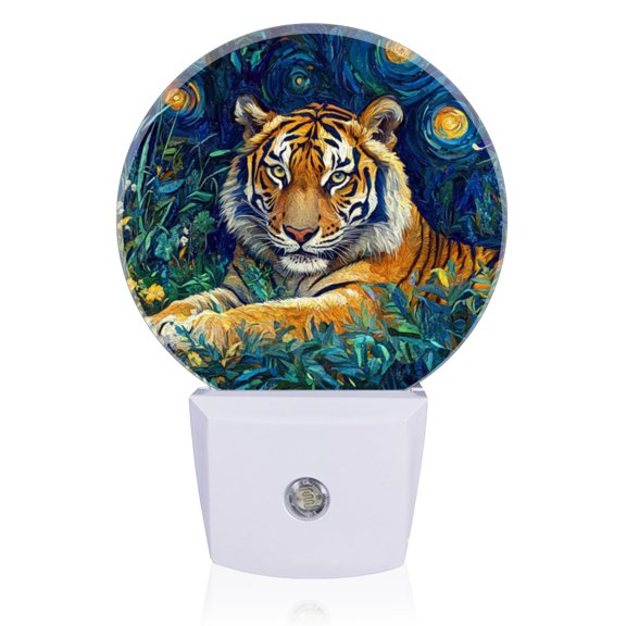 LED Night Lights Lamp with Dusk to Dawn Sensor, Beautiful Celestial - Themed Tiger Night Light Plug Into Wall for Kids Room, Bedroom, Bathroom, Kitchen, Hallway