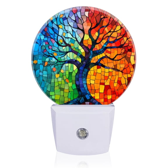 Night Lights Plug Into Wall, Beautiful Chromatic - Mosaic Tree LED Night Lights Lamp with Dusk to Dawn Sensor for Kids Room, Bedroom, Bathroom, Kitchen, Hallway