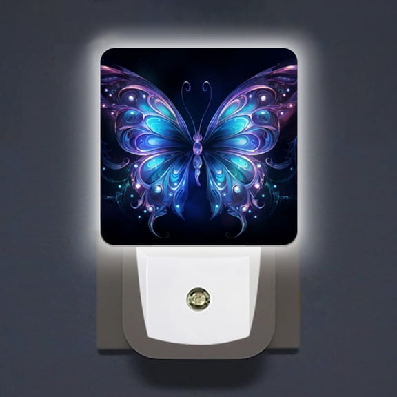 LED Night Lights Lamp with Dusk to Dawn Sensor, Beautiful Glowing Blue And Purple Butterfly With Ornate Wings Night Light Plug Into Wall for Kids Room, Bedroom, Bathroom, Kitchen, Hallway