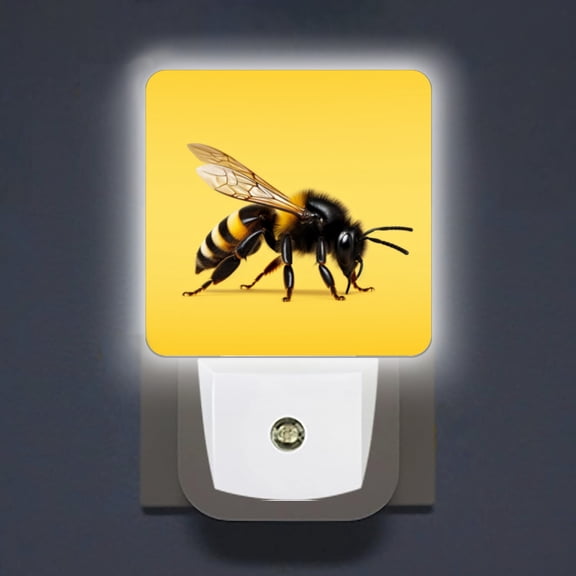 LED Night Lights Lamp with Dusk to Dawn Sensor, Bee On Yellow Background Night Light Plug Into Wall for Kids Room, Bedroom, Bathroom, Kitchen, Hallway