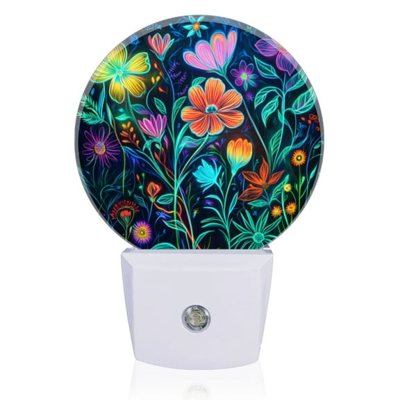 LED Night Lights Lamp with Dusk to Dawn Sensor, Colorful Flowers In Fluorescent Style Night Light Plug Into Wall for Kids Room, Bedroom, Bathroom, Kitchen, Hallway