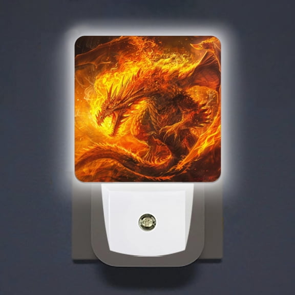 LED Night Lights Lamp with Dusk to Dawn Sensor, Fantasy Painting Of Enormous Majestic Dragon Made Out Of Fire Night Light Plug Into Wall for Kids Room, Bedroom, Bathroom, Kitchen, Hallway