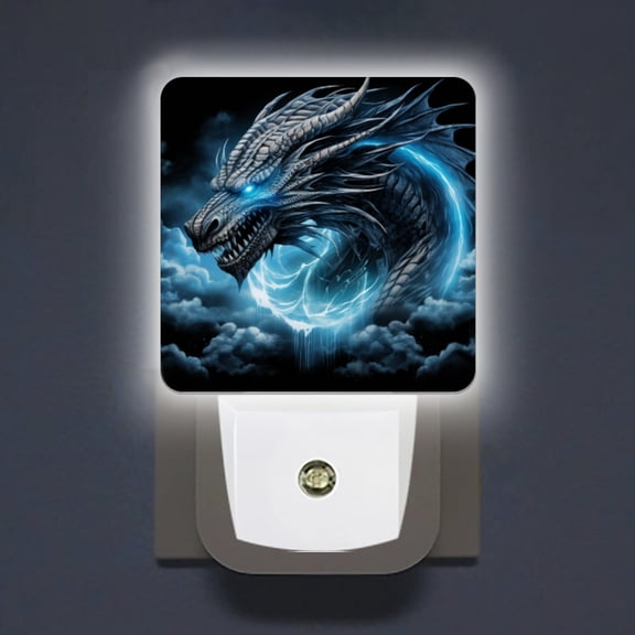 LED Night Lights Lamp with Dusk to Dawn Sensor, Fierce Dragon With Glowing Blue Eyes Night Light Plug Into Wall for Kids Room, Bedroom, Bathroom, Kitchen, Hallway
