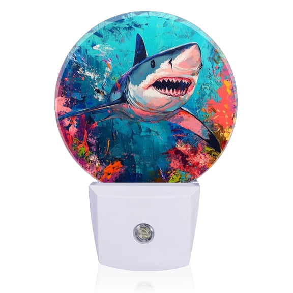 Night Lights Plug Into Wall, Fierce Shark In Blue Ocean LED Night Lights Lamp with Dusk to Dawn Sensor for Kids Room, Bedroom, Bathroom, Kitchen, Hallway