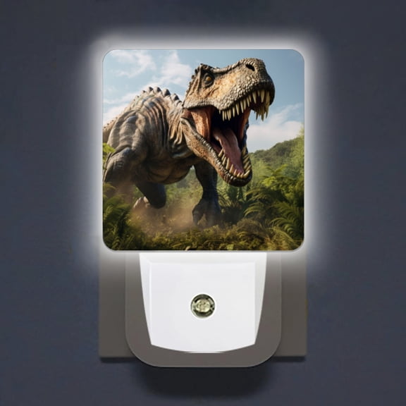 LED Night Lights Lamp with Dusk to Dawn Sensor, Fierce Tyrannosaurus Rex Roaring In The Lush Jungle Night Light Plug Into Wall for Kids Room, Bedroom, Bathroom, Kitchen, Hallway