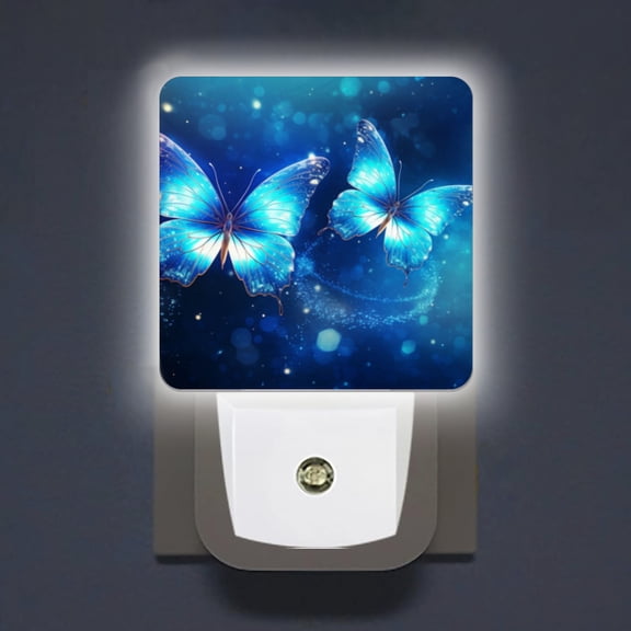 LED Night Lights Lamp with Dusk to Dawn Sensor, Glowing Blue Butterflies Flutter In The Air Night Light Plug Into Wall for Kids Room, Bedroom, Bathroom, Kitchen, Hallway